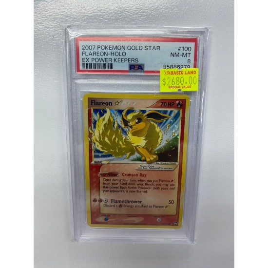 2007 POKEMON GOLD STAR FLAREON-HOLO EX POWER KEEPERS PSA 8