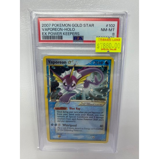 2007 POKEMON GOLD STAR VAPOREON-HOLO EX POWER KEEPERS PSA 8