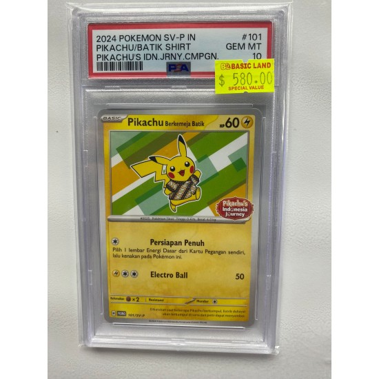 2024 POKEMON SV-P IN PIKACHU/BATIK SHIRT PIKACHU'S IDN.JRNY.CMPGN. PSA 10